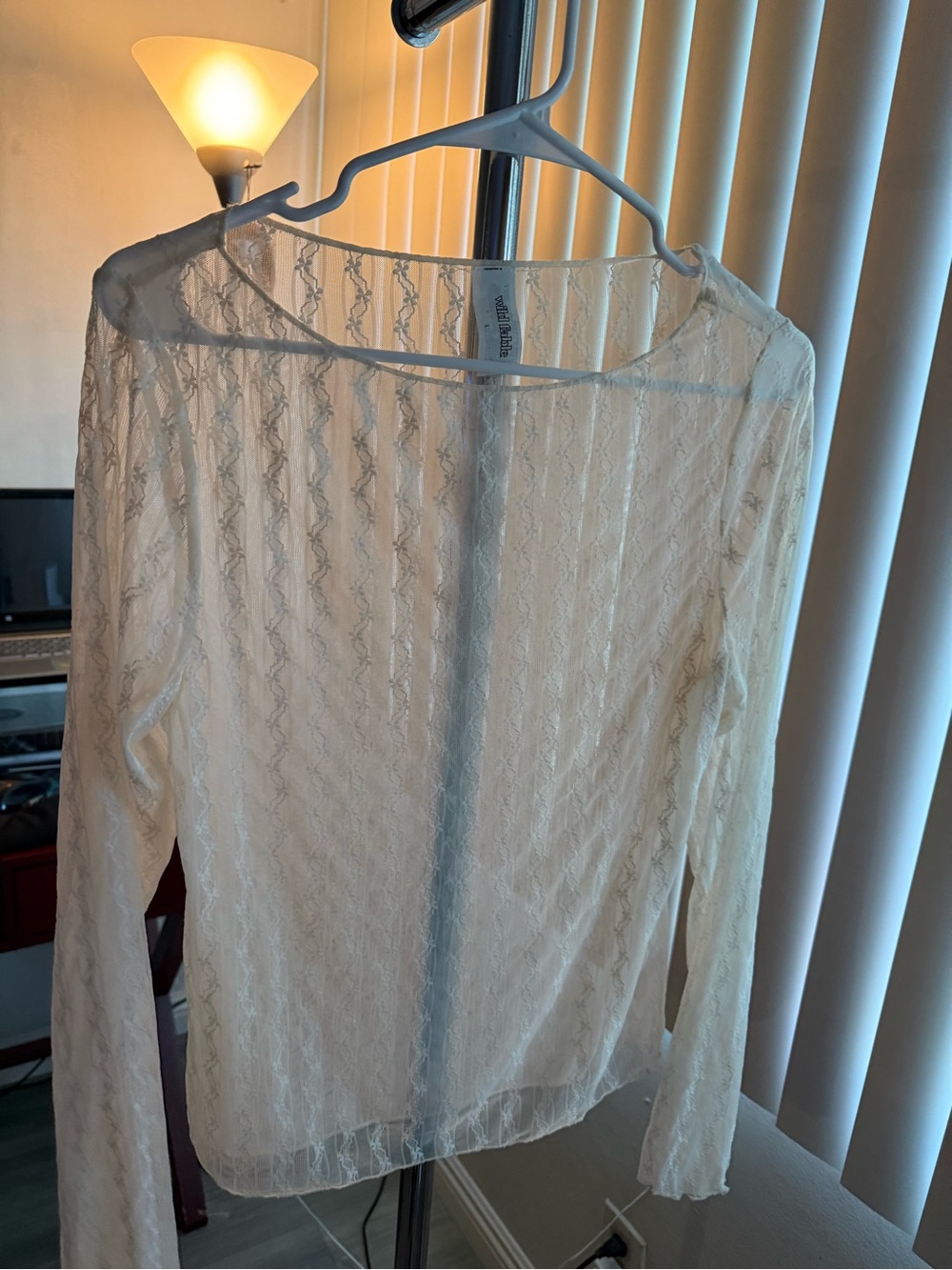 wild fable Ivory Sheer Lace Long-Sleeve Top